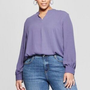 Ava & Viv Purple Long Sleeve Blouse V-Neck Plus Size 3X Workwear Casual Top